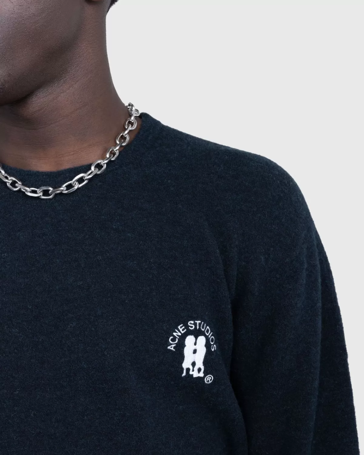 Gebreide Kleding^Acne Studios Geborduurd Logo Ronde Hals Donker Marineblauw Gemeleerd