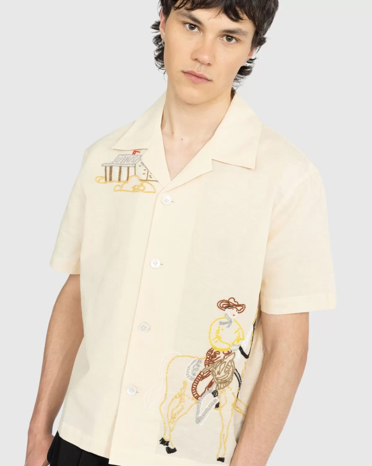 Overhemden^Bode Buckaroo Overhemd Met Korte Mouwen Met Kralen Wit