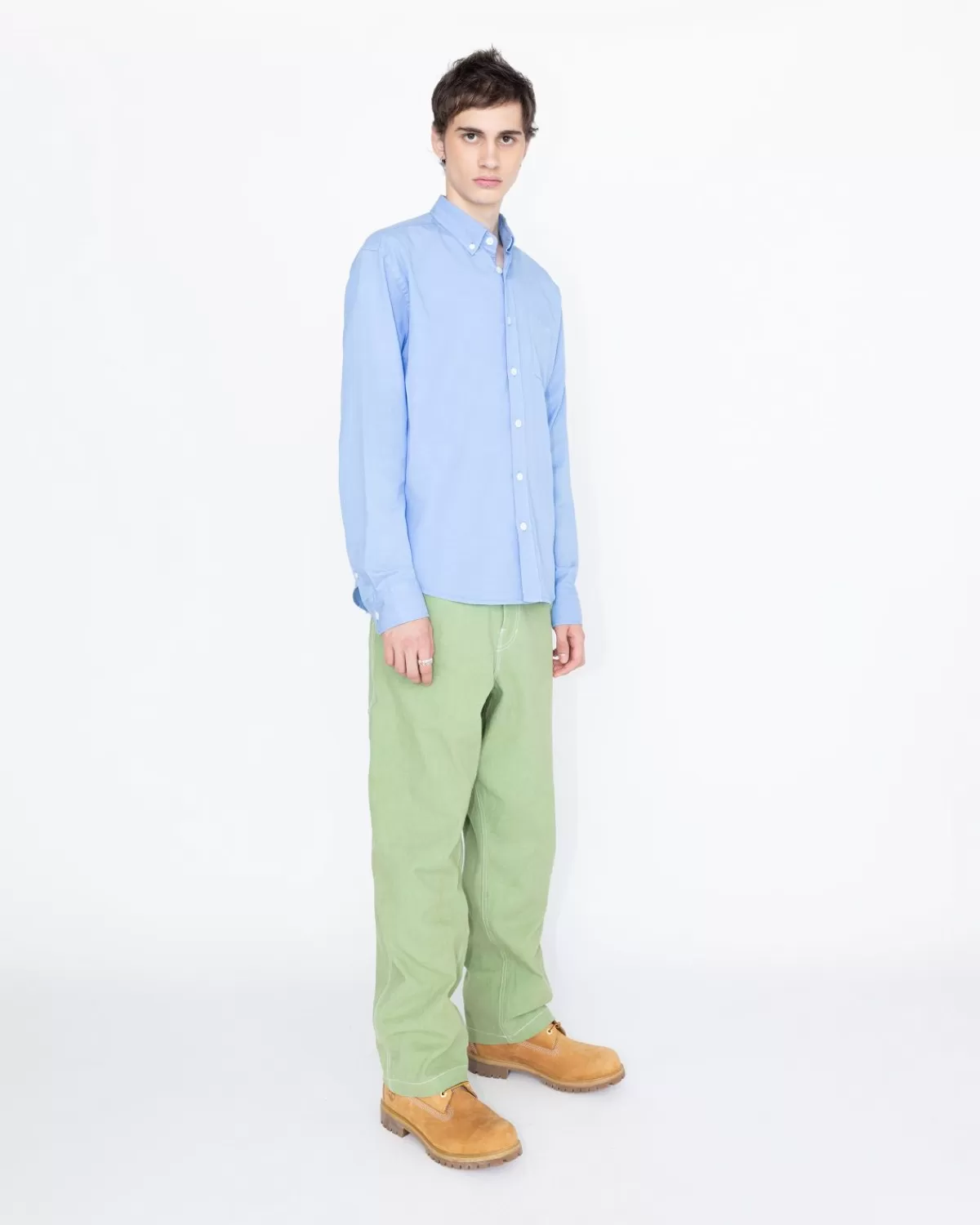 Overhemden^Highsnobiety HS05 Garment-Dyed Perzikkleurig Shirt Met Lange Mouwen Blauw