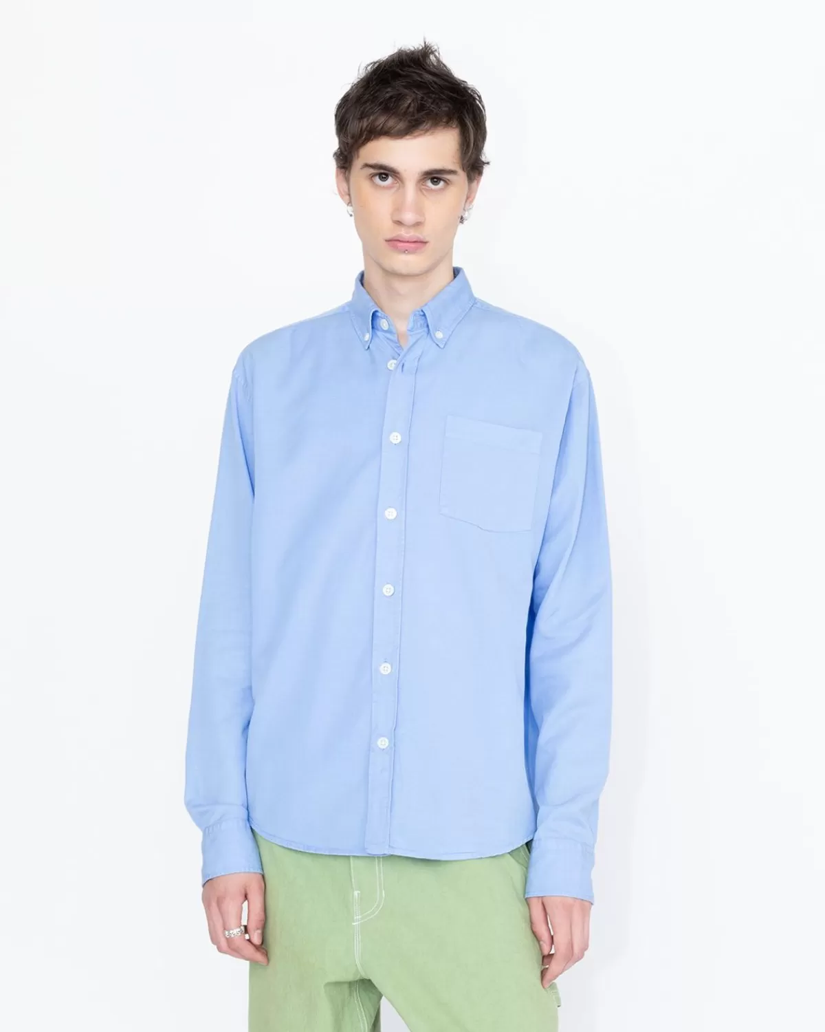 Overhemden^Highsnobiety HS05 Garment-Dyed Perzikkleurig Shirt Met Lange Mouwen Blauw