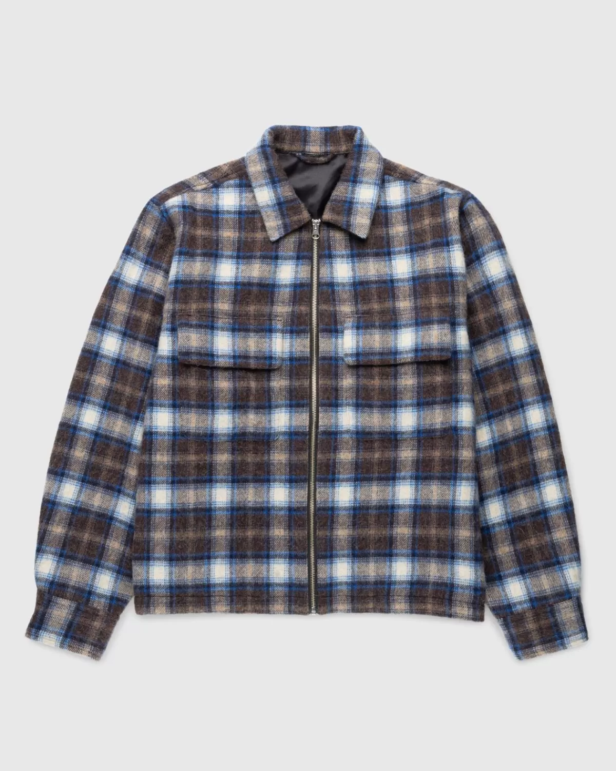 Overhemden^Highsnobiety Neu York Shaggy Wool Plaid Zip Shirt Bruin