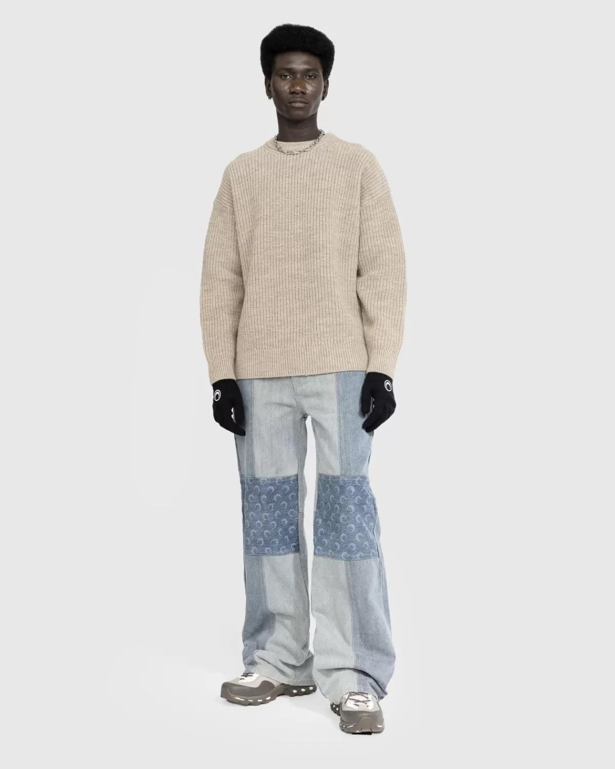 Gebreide Kleding^Marine Serre - Wollen En Pluizig Gebreide Trui Met Ronde Hals Beige