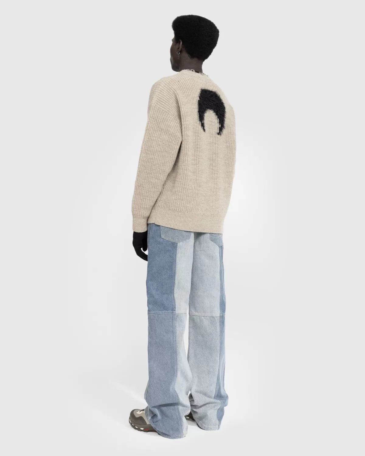 Gebreide Kleding^Marine Serre - Wollen En Pluizig Gebreide Trui Met Ronde Hals Beige