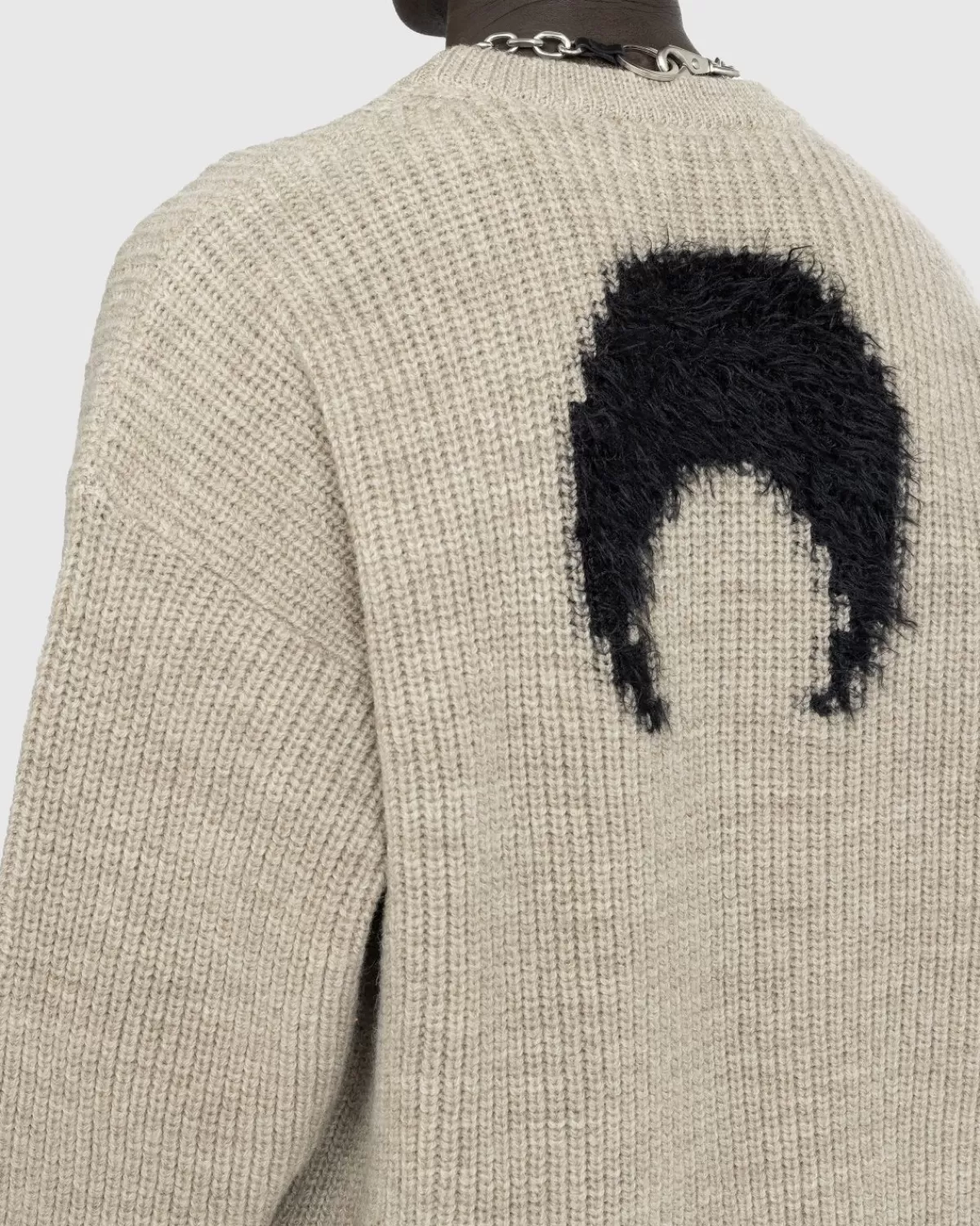 Gebreide Kleding^Marine Serre - Wollen En Pluizig Gebreide Trui Met Ronde Hals Beige