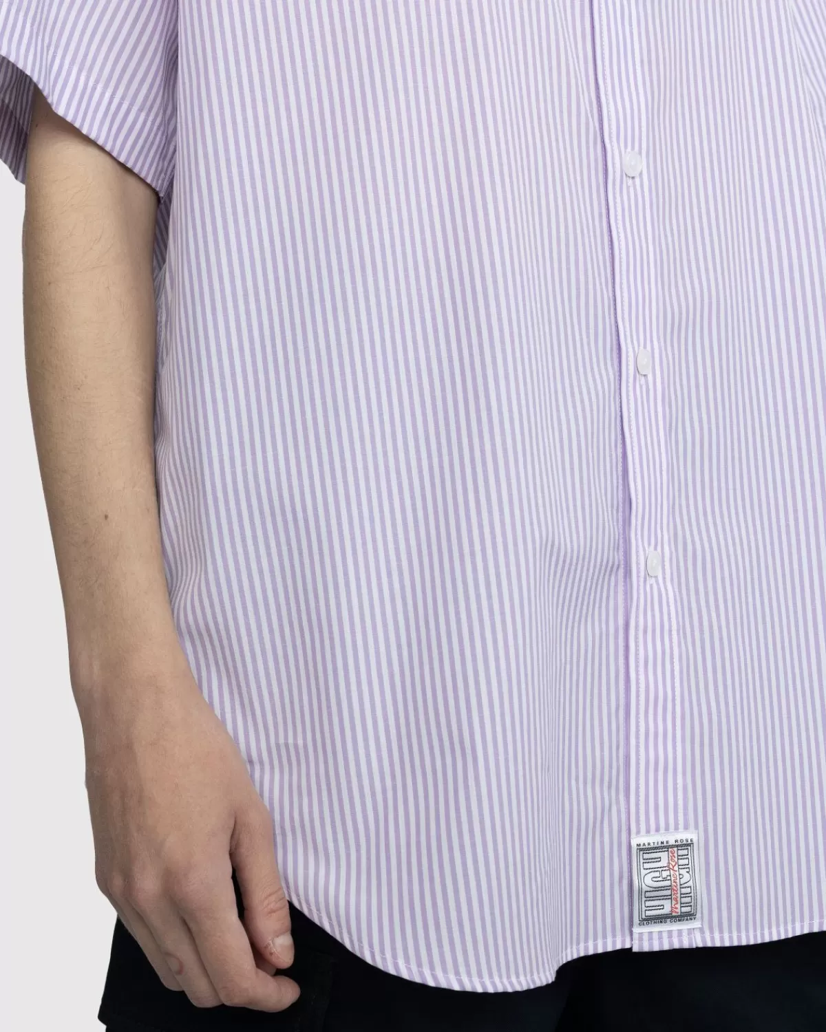 Overhemden^Martine Rose Klassiek Button-Down Overhemd Met Korte Mouwen, Lila En Witte Strepen