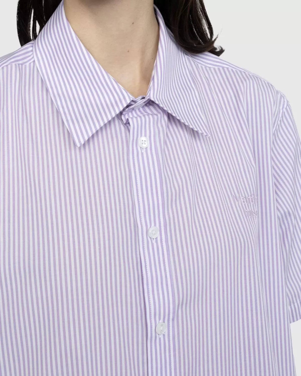 Overhemden^Martine Rose Klassiek Button-Down Overhemd Met Korte Mouwen, Lila En Witte Strepen