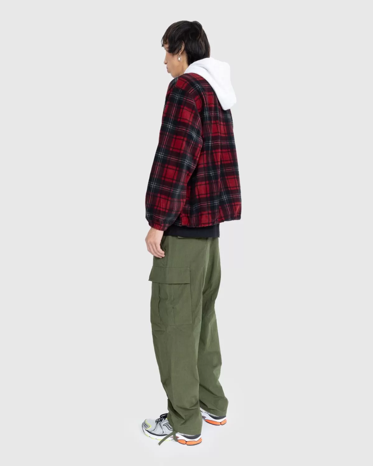 patta_tartan_fleece_overshirt_met_capuchon_biking_red_2.webp Overhemden^Patta Tartan Fleece Overshirt Met Capuchon Biking Red