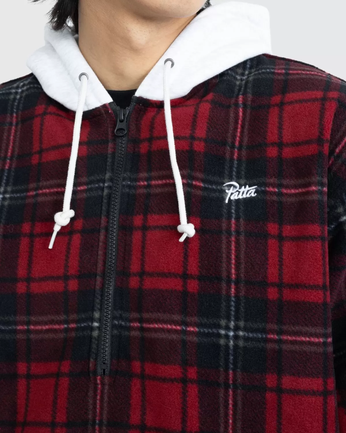 patta_tartan_fleece_overshirt_met_capuchon_biking_red_6.webp Overhemden^Patta Tartan Fleece Overshirt Met Capuchon Biking Red