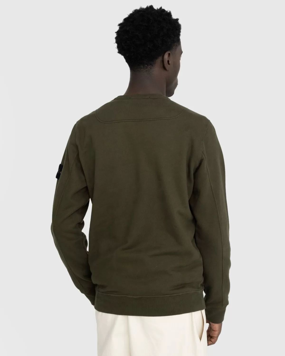 Gebreide Kleding^Stone Island Kledinggeverfde, Geborstelde Fleece Met Ronde Hals, Olijfgroen